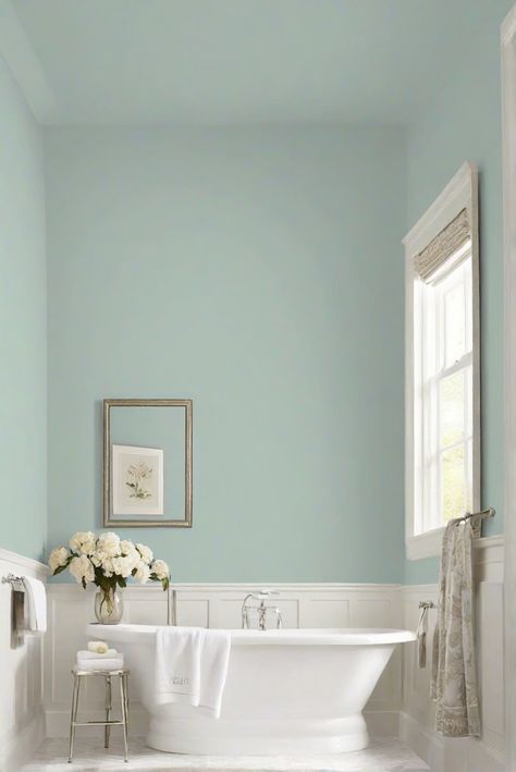 paint color ideas, interior design color schemes, room color schemes, wall paint colors Sw Quietude Paint, Sw Watery Paint, Sw Quietude, Sw Fleur De Sel Paint Bathroom, Sherwin Williams Watery Bathroom, Muted Aqua Paint Colors, Coordinates Decor, Sage Green Kitchen, Cabinet Refacing