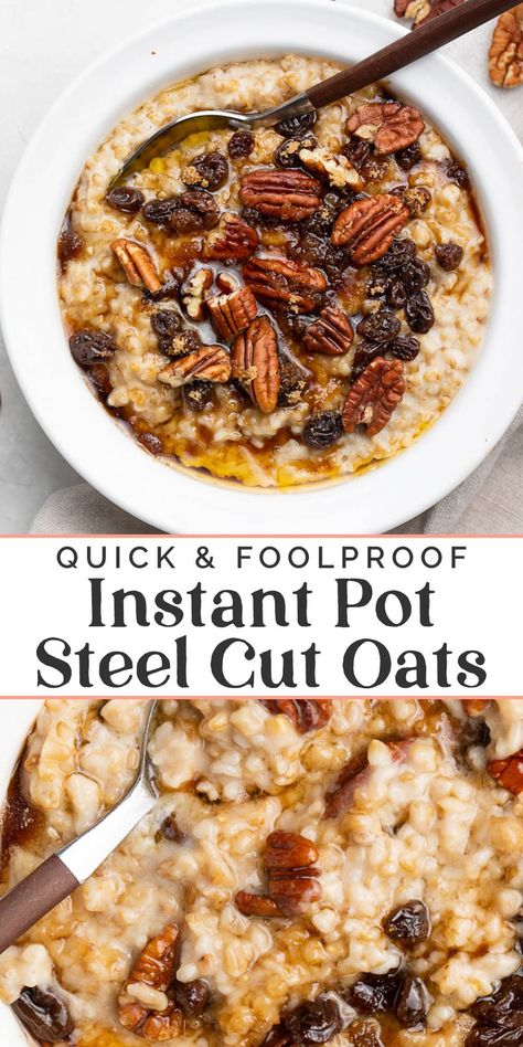 If you're not a fan of steel cut oats, it may very well be because you haven't tried them like this yet! The Instant Pot is the best and easiest way to get creamy, rich steel cut oats - it's so fast and foolproof you'll want to make them every morning! Steel Cut Oats Crockpot, Steel Cut Oatmeal Recipes, Steel Cut Oats Recipe, Everyday Breakfast, 40 Aprons, Diy Oat Milk, Scratch Cooking, Steel Cut Oatmeal, Pressure Pot