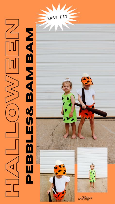 DIY Pebbles and Bam Bam Costume Diy Bam Bam Costume, Bam Bam Toddler Costume, Pebbles And Bam Bam Costumes, Bam Bam Costume, Felt Costume, Flintstones Costume, Costume Homemade, Pebbles Costume, Witch Decorations