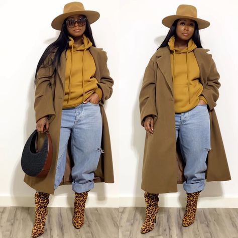 Fall Fashion Black Women 2024, Leopard Shacket Outfit, Oversized Brown Shacket For Fall, Camel Peacoat Outfit, Fall Fashion Black Women, Fall Leopard Print Hooded Outerwear, Cute Hoodie Outfit, Chic Leopard Print Winter Outerwear, Chic Fall Leopard Print Cardigan