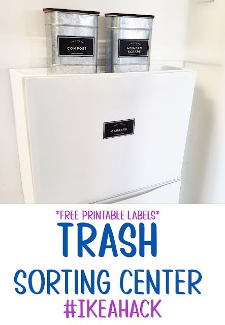 Trash Sorting DIY with Ikea Trones Shoe Storage! {Free Printable Labels #IkeaHack #IkeaDIY Trones Ikea Hack, Trash Sorting, Trones Ikea, Ikea Trones, Trash Storage, Bin Labels, Labels Printables Free, Recycle Trash, Ikea Diy