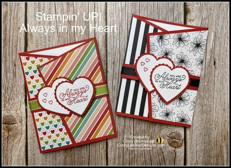 Angled Tri Fold Card, Stampin Up Valentine Cards, Bee Designs, Fancy Fold Card Tutorials, Tri Fold Cards, Always In My Heart, Valentine Cards Handmade, Tutorial Ideas, Valentine's Day Cards