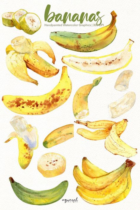 Banana Watercolor, Fruits Summer, Blog Website Design, Watercolor Fruit, Scrapbook Materials, Pop Style, Exotic Fruit, Tropical Fruits, Watercolor Clipart