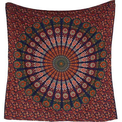 This Beautiful Mandala is handmade using screen print ethnic method and one of the finest piece of art you will come across. Don’t buy any Tapestry blindly. Let us help you with the Insights and details of how this amazing handmade work gets done: Producing a tapestry required the diverse talents of many artists and craftsmen. First, an artist would create a design, and then by dedicating many days they make sure that the design got reflected on the newly made tapestry perfectly. How we are diff Room Tapestry Ideas, Jess Outfits, Ceiling Tapestry, Room Wall Tapestry, Mosaic Lamps, Bedroom Tapestry, Peacock Mandala, Cool Tapestries, Living Room Tapestry