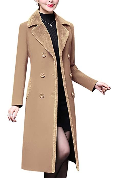 Amazon.com: Women's Winter Long Wool Dress Coat Elegant Long Slim Fit Coat WS02 Black S: Clothing Long Peacoat, Wool Winter Coat, Peacoat Jacket, Double Breasted Trench Coat, Split Design, Crochet Clothing, Cute Jackets, Warm Jacket, Faux Fur Collar