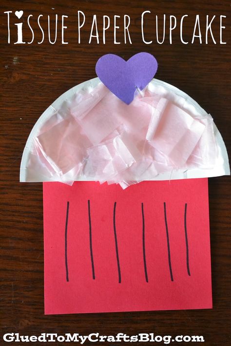 Tissue Paper Cupcake {Kid Craft} Pat A Cake, Cupcake Crafts, Storytime Crafts, Paper Plate Crafts For Kids, Tissue Paper Crafts, February Crafts, Kid Cupcakes, Valentine Crafts For Kids, Cake Craft