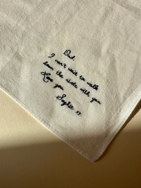 Hand-written Embroidered Keepsake Handkerchief - Etsy Remembrance Wedding, Handkerchief Embroidery, Embroidered Hankies, Diy Gifts For Dad, Embroidered Handkerchief, Unconventional Wedding, Wedding Handkerchief, Embroidery Letters, Embroidered Wedding