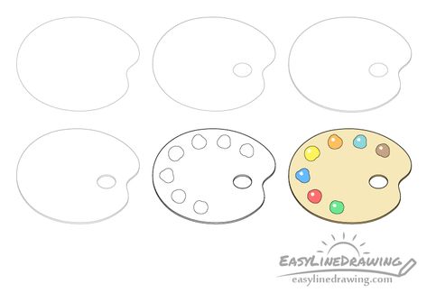 Art Palette Drawing, How To Draw A Paint Palette, Paint Palette Coloring Page, Paint Palette Drawing Simple, Artist Palette Drawing, Pallet Drawing, Paint Brush And Palette Drawing, Paint Pallet Drawing, Draw School