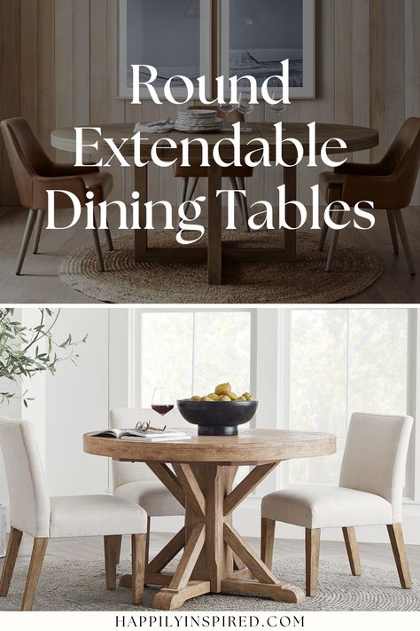 Round extendable dining tables offer a versatile and family-friendly dining solution. Find the best round table inspiration here! Plus, these are all extendable dining tables. Round Extendable Dining Room Table, Modern Kitchen Round Table And Chairs, Round Extendable Kitchen Table, Narra Dining Table Design, Expandable Round Dining Table Wood, Small Round Extendable Dining Table, Round Dining Room Table For 6, Round Table Sizes And Seating, Round Table Dining Room Extendable