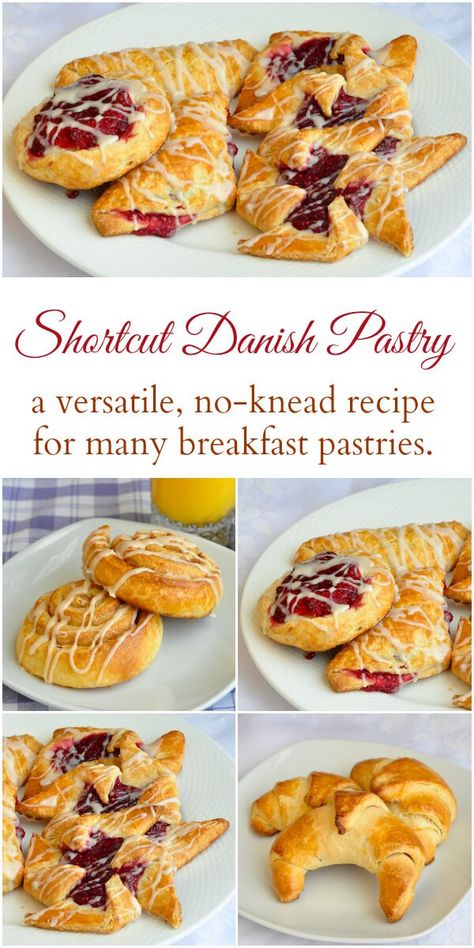 Danish Pastry - the easy way to make Fruit Danish & more.  Get the shortcut recipe for danish pastry dough that doesn't even have to be kneaded. Use it for Fruit Danish, Pinwheels, Turnovers, Crescents and more. Fruit Danish Recipe, Fruit Danish, Danish Pastry Dough, Pastry Dough Recipe, Easy Dough, Pastries Recipes Dessert, Danish Dough, Fruit Pastries, Rock Recipes