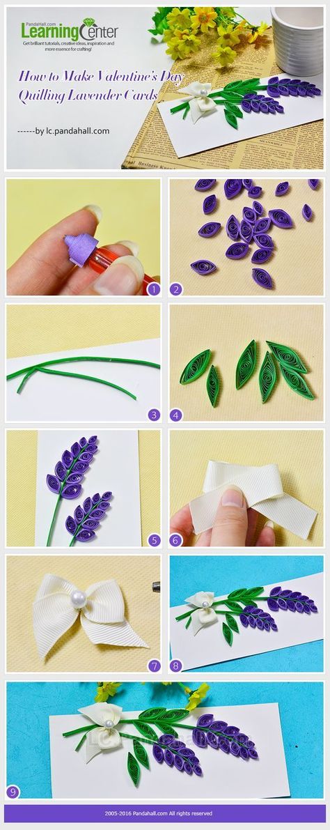 How to Make Valentine’s Day Quilling Lavender Cards Quilling Instructions, Neli Quilling, Paper Quilling Tutorial, Paper Quilling Cards, Quilling 3d, Paper Quilling Patterns, Quilled Paper Art, Fleurs Diy, Quilled Creations