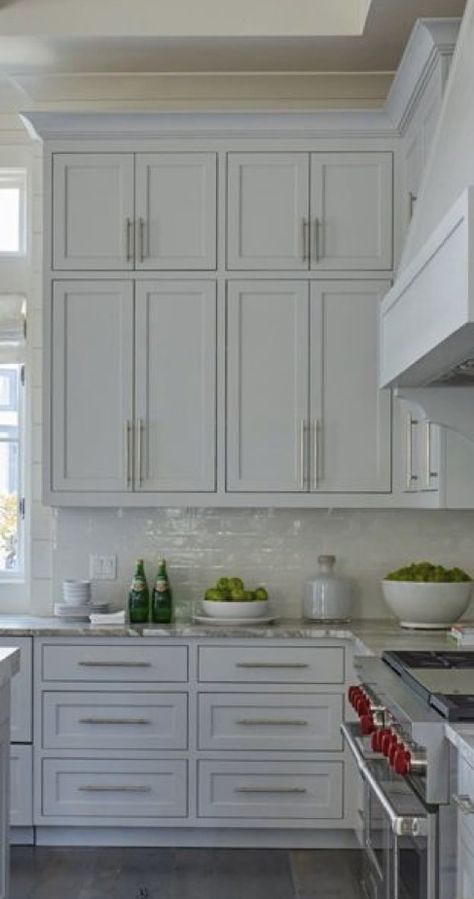 Gray Cabinets Chrome Hardware, White Cabinets Silver Hardware, White Kitchen Cabinets With Polished Nickel Pulls, Silver Hardware Kitchen, White Kitchen Silver Hardware, Polished Nickel Kitchen Hardware, Silver Kitchen Hardware, Chrome Kitchen Hardware, Shaker Cabinet Pulls Polished Nickel