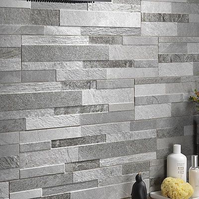 Split Face Effect Porcelain Feature Wall Tiles Stone Cladding Effect - Ice Grey Balcony Wall Tiles, Grey Feature Wall, Golden Kitchen, Balcony Wall, Basement Gym, Modern Basement, Wall Tiles Design, Home Gym Decor, Bathroom Walls