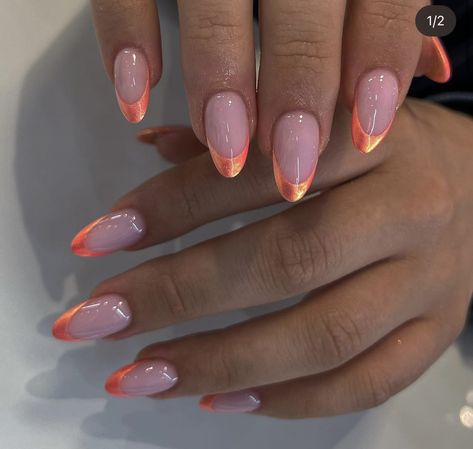 Chrome Nail Ideas, Preppy Nails, Aura Nails, Orange Nail, 2024 Nails, Peach Nails, Subtle Nails, Floral Nail Designs, Chrome Nail