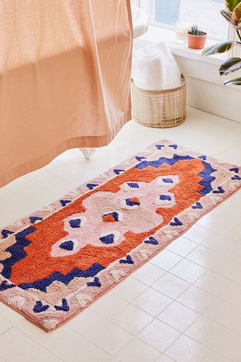 Urban Outfitters bath mat Rug Art Runner Rugs, Eclectic Decor Bathroom, Modern Bohemian Bathroom, Cute Bath Mats Bohemian, Apartment Bathroom Mats & Rugs, Cozy Bathroom Bath Mats & Rugs, Modern Bohemian Bathroom Bath Mats & Rugs, Runner Bath Mat, Eclectic Bathroom Mats & Rugs