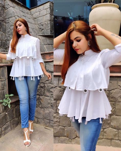 Tops For Girls Stylish Indian, Fancy Tops Designs For Jeans, New Top Designs For Women, Girls Top Design For Jeans, New Tops Designs Girls Fashion, Casual Wear Dress For Girls, Fancy Tops For Girls, Stylish Jeans Top, Tops For Girls Stylish