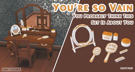 You're So Vain - BGC Vanity & Clutter! | Ameya Sims on Patreon Sims 4 Decades Challenge Cc Furniture, Sims 4 Old Furniture Cc, Sims 4 Antique Cc, Sims 4 Cc French, Sims 4 Victorian Cc Furniture, Sims 4 Decades Challenge, Sims 4 Body Mods, Casas The Sims 4, Victorian Furniture