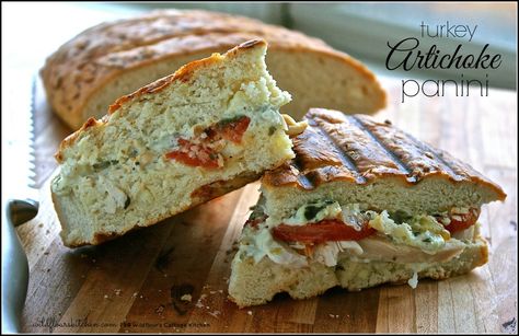 Turkey Artichoke Panini (Even better than Panera's!) Artichoke Panini, Turkey Panini Recipes, Cheese Focaccia, Turkey Panini, Bypass Recipes, Holiday Roasts, Panini Recipes, Pita Pockets, Panini Sandwiches