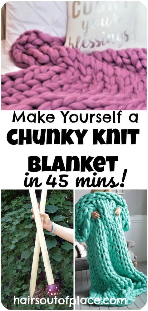 How to make a chunky knit blanket in under one hour! You can make an easy DIY chunky knit blanket as a beginning knitter. The post includes a chunky knitting pattern, where to buy chunky knit yarn, tutorials on working with chunky yarn and the best chunky yarns for your awesome couch or bed project whether you're using jumbo needles or arm knitting. #chunkyknitting #knittingpatterns #knitting #knittingpattern Blanket With Arms, Chunky Knitted Blanket, Knitting Yarn Colors, Knitting Easy, Chunky Knit Yarn, Fleece Projects, Blanket Making, Diy Knit Blanket, Giant Knitting