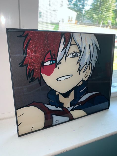 #todoroki #glasspainting #anime #mha #myheroacademia #myhero #icyhot Gojo Glass Painting, Bakugo Glass Painting, Painting On Glass Anime, Todoroki Glass Painting, Todoroki Glow Art, Anime Mha, Icy Hot, Glass Paint, Glass Painting