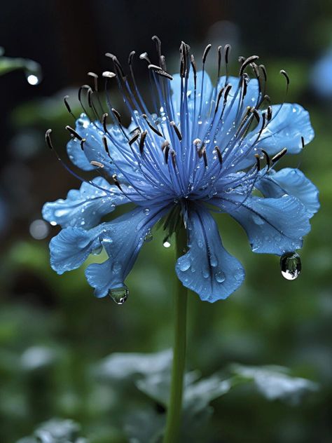 Blue Fairy Aesthetic, Botanic Photography, Blue Flower Aesthetic, Funky Florals, Ocean Flowers, Flower Bunches, Black Ink Art, Blue Plants, Hummingbird Garden