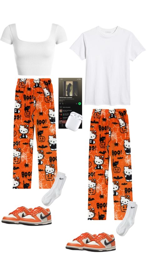 #couple #matching #love #teenageromance #pajamas #nike #dunks #cuts Matching Halloween Pajamas Couples, Couple Pjs, Matching Halloween Pajamas, Halloween Pjs, Teenage Romance, Halloween Couple, Halloween Pajamas, Matching Halloween, Matching Couple Outfits