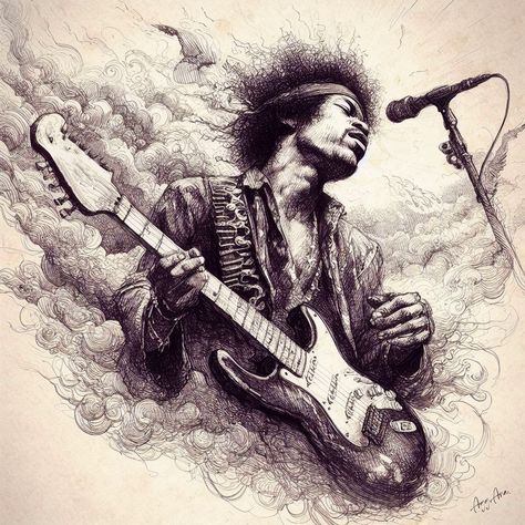 "Soundcloud Premium" Jimi Hendrix Jimi Hendrix Wallpaper, Jimi Hendrix Drawing, Rockstar Drawing, Jimi Hendrix Painting, Hendrix Tattoo, Jimmy Hendricks, Jimi Hendrix Tattoo, Guitarist Art, Jimi Hendrix Guitar