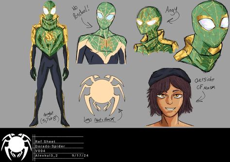 Dorado-Spider's new ref sheet, OMFG howany times am I gonna change this man's poncho- lmao but yes Dorado-Spider content is back for a little while- Wanted to give him some spotlight as I try to do stuff with FL Spider-Man and other spidersona stuff- Hope you all enjoy! Dorado-Spider villains coming soon! Like, share and comment! . . . . . . . . . #illustration #spiderverse #spidermanfanart #spidermanacrossthespiderverse #spidermanart #spiderverseoc #comicbooks #comics #artistofinstagram #ar... Spidersona Inspiration, Spider Man Suit, Ref Sheet, Spiderman Art, Anime Crossover, Suit Designs, Spider Verse, Marvel Spiderman, This Man