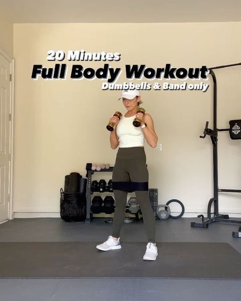 20 Min Full Body Workout, Workout Videos For Women, Full Body Circuit, 20 Minute Workout, Dumbbell Set, Loop Bands, At Home Workout Plan, Beginner Workout, Home Workouts