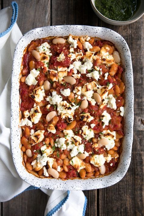 Tomato Baked Vegetarian Beans with Tangy Feta - The Forked Spoon Vegetarian Beans, Easy Chicken Tetrazzini, Pantry Meals, White Bean Recipes, Chicken Tortilla Soup Easy, Parsley Pesto, Chicken Tortillas Soups Recipe, Tortilla Soup Recipe, Baked Tomatoes