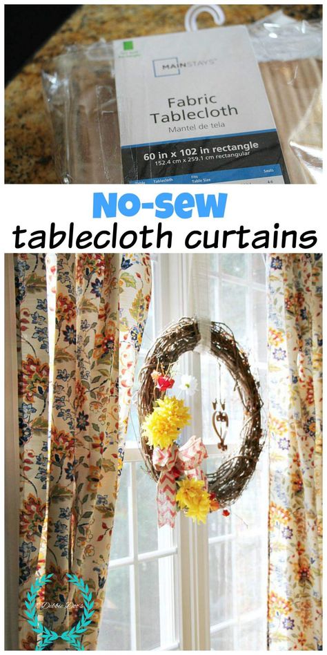 No sew tablecloth curtains - Debbiedoos Sew Tablecloth, Bedroom Curtains With Blinds, Tablecloth Curtains, No Sew Curtains, Tablecloth Fabric, Top Sewing Pattern, Rod Pocket Curtains, Diy Curtains, No Sew