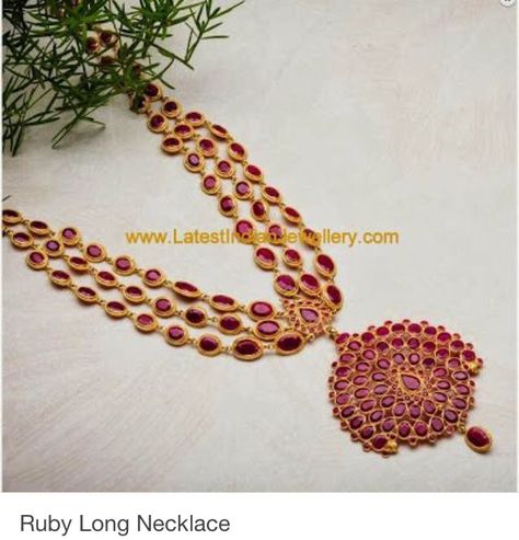 Ruby long necklace Ruby Haram, Ruby Necklace Designs, Latest Jewellery Designs, Latest Indian Jewellery, Gold Necklace Indian Bridal Jewelry, Jewel Wedding, Antique Jewelry Indian, Metal Clay Jewelry, Indian Jewellery Design