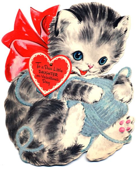 rainy day recess Valentines Cat, Artwork Reference, Cat Valentines, Kitten Playing, Valentines Day Cat, Postal Vintage, Valentine Images, Old Cards, Vintage Valentine Cards