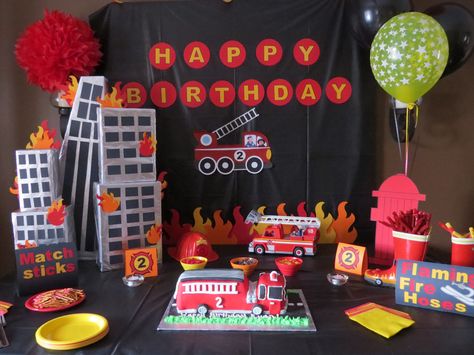 Truck 2nd Birthday Party, Truck 2nd Birthday, Fire Hats, 2nd Birthday Party Ideas, Birthday Party Dessert Table, 4de Verjaardag, Fireman Party, Fire Hydrants, Firetruck Birthday Party