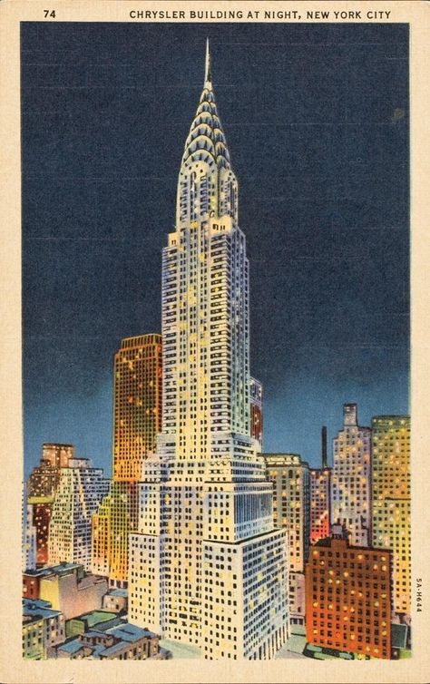 New York Posters, Building At Night, Posters Inspiration, City Postcard, New York Print, New York Poster, Dorm Posters, Chrysler Building, Poster Room