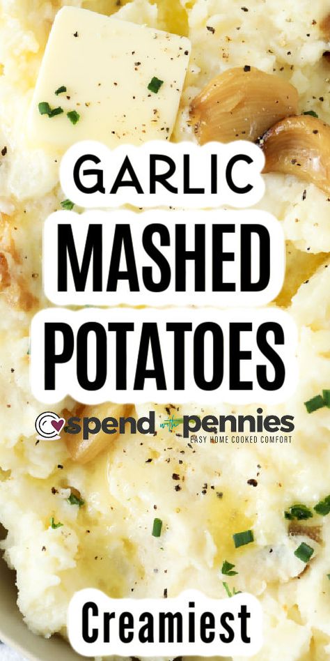 It will be hard to resist eating just one scoop of these flavorful garlic mashed potatoes. It all begins with the humble potato - preferably yellow, or russet. They are boiled and then mashed with some roasted garlic and heavy cream. The result is a smooth, and creamy side dish that is ready to serve alongside a roast, turkey, as a topping for shepherd's pie, and more. #garlicmashedpotatoes #garlicmashedpotatoesrecipe #mashedpotatoes #spendwithpennies Garlic Sour Cream Mashed Potatoes, Russet Mashed Potatoes With Skin, Russet Mashed Potatoes, Classic Mashed Potatoes Recipe, Mashed Potatoes With Skin, Garlic Mashed Potatoes Easy, Russet Potato Recipes, Roasted Smashed Potatoes, Potatoes Mashed