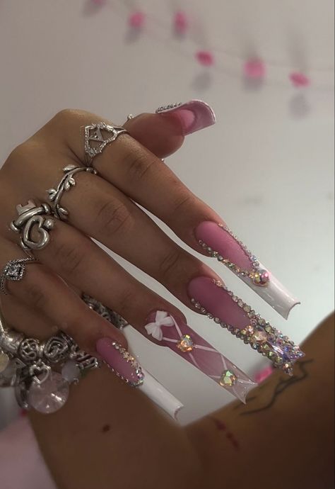 Bedazzled Nails, Acrylic Nail Set, Fancy Nails Designs, Drip Nails, Nails Now, Girly Acrylic Nails, Her Nails, Glow Nails, Short Square Acrylic Nails