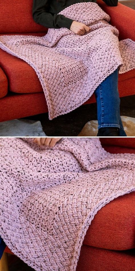 Modern Crochet Throw Pattern Free, Basketweave Crochet Blanket Free Pattern, Crochet Textured Blanket Free Pattern, Quick Crochet Throw Pattern Free, Crochet Couch Blanket, Modern Afghan Crochet Patterns, Crochet Couch Throw, Free Afghan Crochet Patterns, Crochet Blanket Round