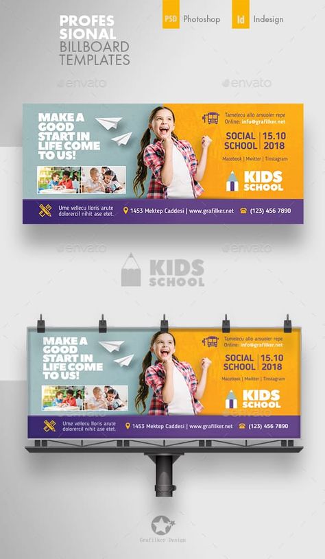 Kids School Billboard Templates - Signage Print Templates School Billboard Design Ideas, School Billboard Design, School Advertising Poster Ideas, Hoarding Design Advertising, Billboard Layout, Billboard Design Advertising, Billboard Design Inspiration, School Banner Design Ideas, Billboard Design Ideas