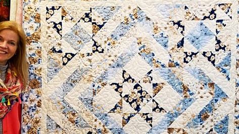 5-Star Quilt With Free Pattern | DIY Joy Projects and Crafts Ideas Jordan Fabrics, Charm Pack Quilt, Charm Pack Quilts, Layer Cake Quilts, Quilting Videos, Charm Quilt, Half Square Triangle Quilts, Quilt Block Tutorial, Star Quilt Patterns