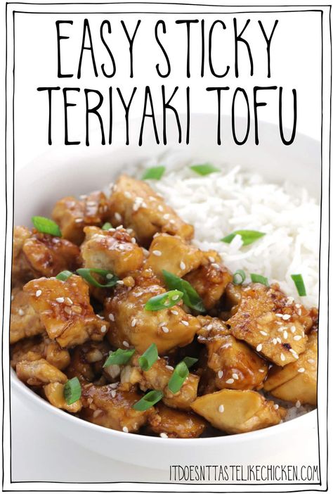 Easy Sticky Teriyaki Tofu Making Tofu, Tofu Recipes Vegan, Teriyaki Tofu, Easy Vegan Recipes, Chicken Teriyaki, Tofu Recipe, Tofu Dishes, Like Chicken, Baked Tofu