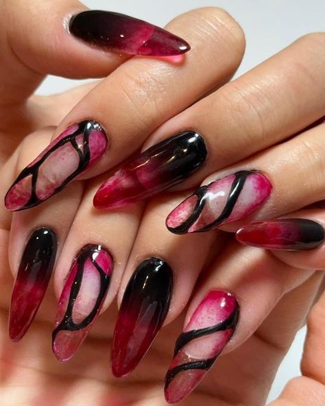 Pink Venom Nail Art, Venom Inspired Nails, Venom Nails Designs, Pink Venom Nails, Venom Nail Art, Tvd Nails, Venom Nails, Badass Nails, Precious Nails