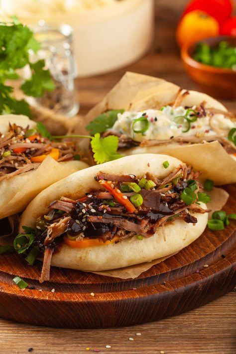 Bao Buns Pork, Pork Bao Buns, Pork Bao, Pulled Pork Pita, Bao Buns Pulled Pork, Short Rib Bao Buns, Pulled Pork Bao Buns Recipe, Pulled Pork Bao Buns, Pork Xiao Long Bao Recipe