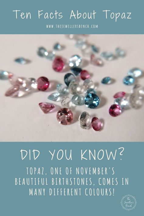 Were you born in November? If so, you have one of the most versatile stones as your birthstone! Topaz has a rich history and many people mistook it for other gemstones over the years. Learn more fun facts about Topaz at #thejewellersbench. Fun Facts About Jewelry, November Born, Jewelry Facts, Born In November, Brownish Yellow, Topaz Birthstone, Jewelry Photography Styling, Photography Styling, All Gems