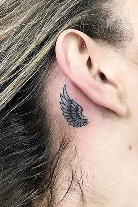 20 Cute Behind the Ear Tattoos for Women in 2020 - The Trend Spotter Small Angel Wing Tattoo, Angel Wing Tattoo, Small Angel Wings, Behind Ear Tattoos, Tattoo Behind Ear, Angel Tattoos, Ear Tattoos, Small Angel, Angel Wings Tattoo