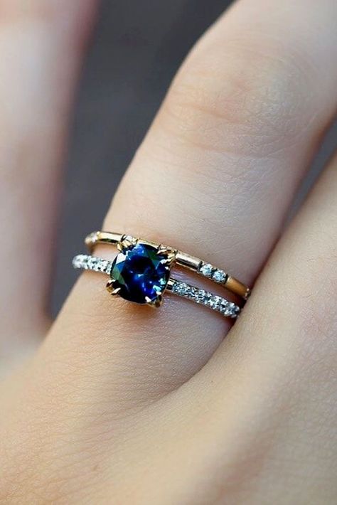 Sapphire Solitaire Engagement Ring, Pave Wedding Band, Wedding Band Gold, Blue Wedding Rings, Rings Sapphire, Sapphire Engagement Rings, Beautiful Wedding Rings, Custom Wedding Rings, Sapphire Solitaire