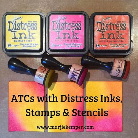 Colorful Crafts, Distress Ink Techniques, Ranger Distress Ink, Stencils Tutorials, Distress Markers, Art Journal Tutorial, Art Trading Cards, Tim Holtz Distress Ink, Monthly Crafts