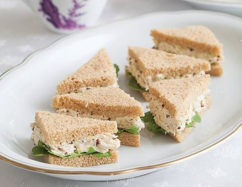 Mini Chicken Salad Sandwiches, Chicken Salad Tea Sandwiches, Recipe Chicken Salad, Mustard Chicken Salad, Dijon Mustard Chicken, Tea Party Sandwiches Recipes, Strawberry Chicken Salad, Salad Sandwich Recipe, Tea Sandwich