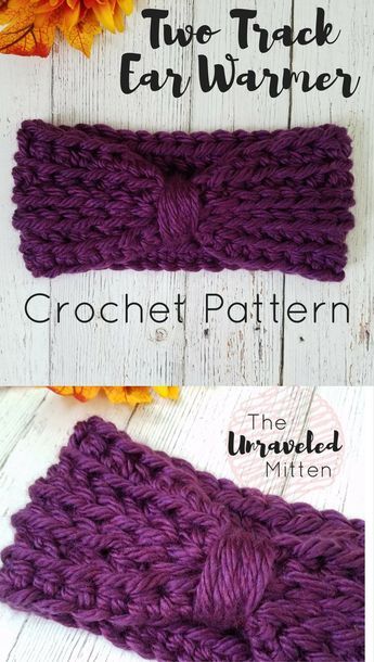 Two Track Ear Warmer | Easy Crochet Pattern | The Unraveled Mitten | This quick and easy headband uses less than 1 skein of super bulky yarn and would make a great gift or addition to your fall market tables. Click to get the free crochet pattern. Crochet Headwear, Crochet Ear Warmer Pattern, Crochet Headband Free, Easy Crochet Headbands, Crochet Headband Pattern Free, Crochet Headbands, Winter Crochet, Basic Stitches, Crochet Headband Pattern