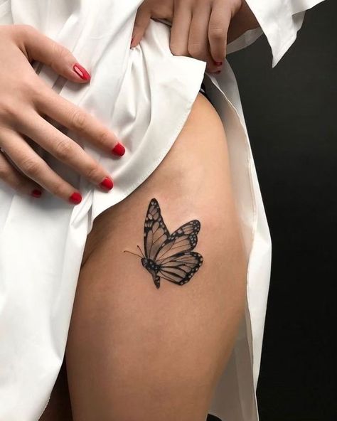 Tattoo Bicep, A Butterfly Tattoo, Butterfly Thigh Tattoo, Outer Thigh, Tattoo Leg, Butterfly Tattoos For Women, Foot Tattoos For Women, Hip Tattoos Women, Irezumi Tattoos